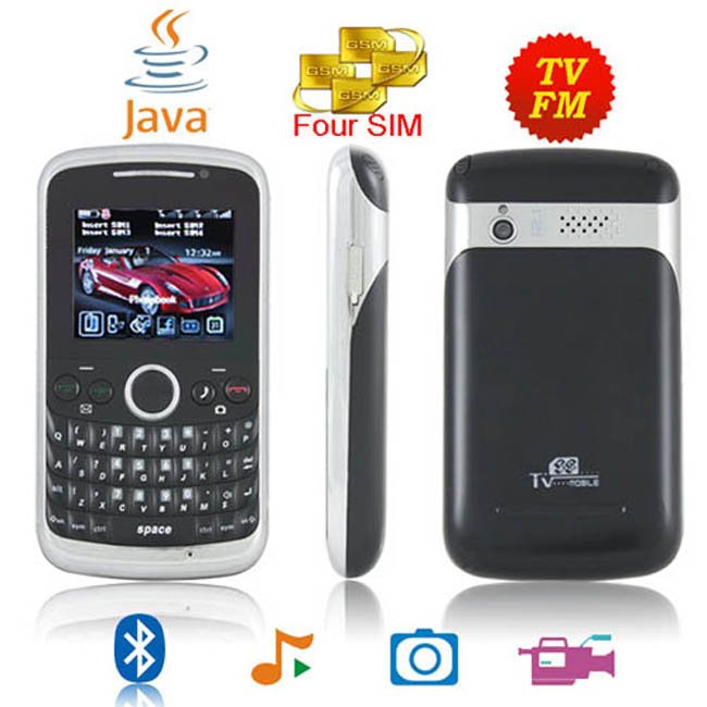 F160 Quad Band Four Sim Cards Dual Cameras Bluetooth JAVA Touch Screen FM TV Cell Phone
