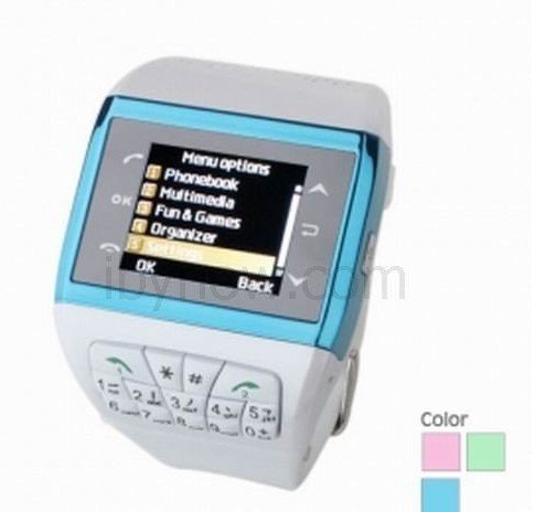 White & Blue Quad Band Touch Screen FM Camera Watch Cell Phone