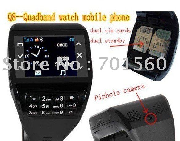 Dual Sim Card Dual Standby Bluetooth Quad Band Watch Mobile Phone