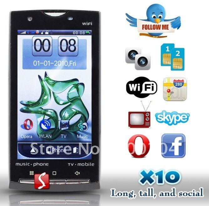 Star X - 10 Mobie Phone 3.8" Touch Screen Quad Band Dual SIM WIFI TV Cell Phone
